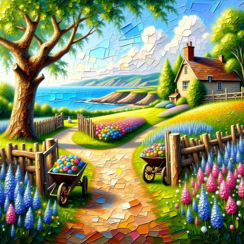 Surreal Coastal Farm in Impasto Style with Romanticism and G...