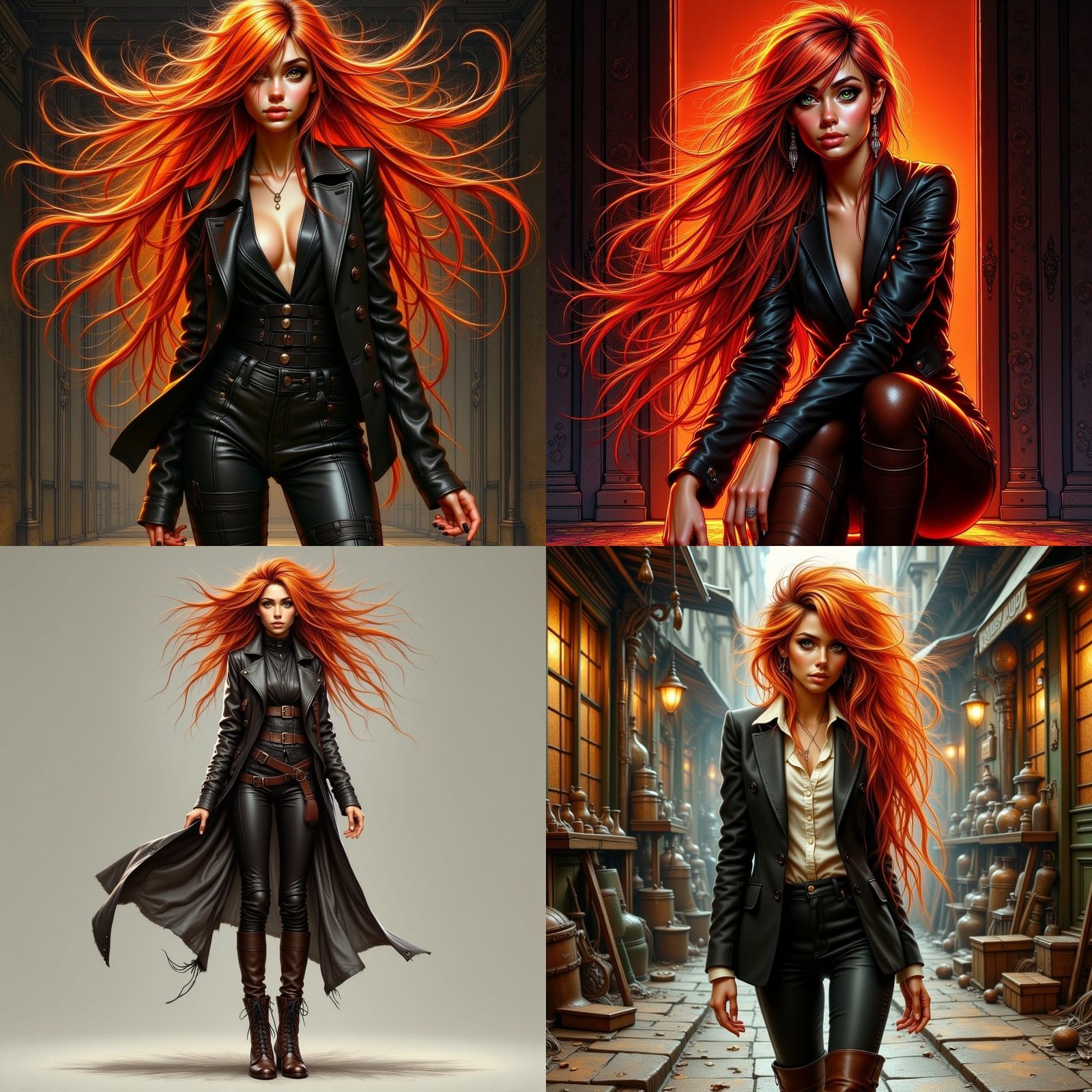 Woman with Fire Hair in Punk Style