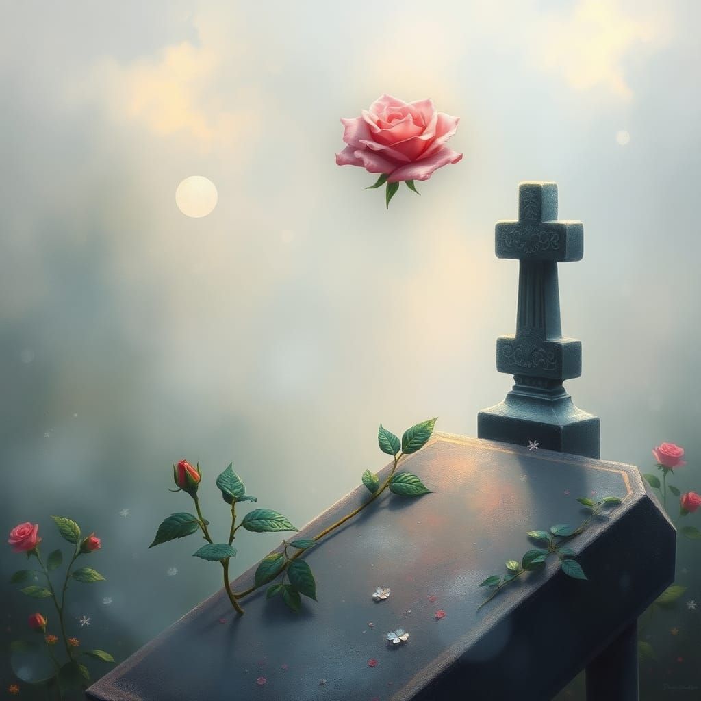 Rose on Tombstone in Ethereal Fantasy Style