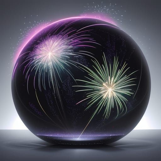Fireworks Reflected in Sci-Fi Crystal Orb