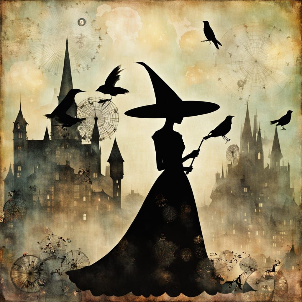 Surreal Fantasy Witches in a Dreamlike Cityscape