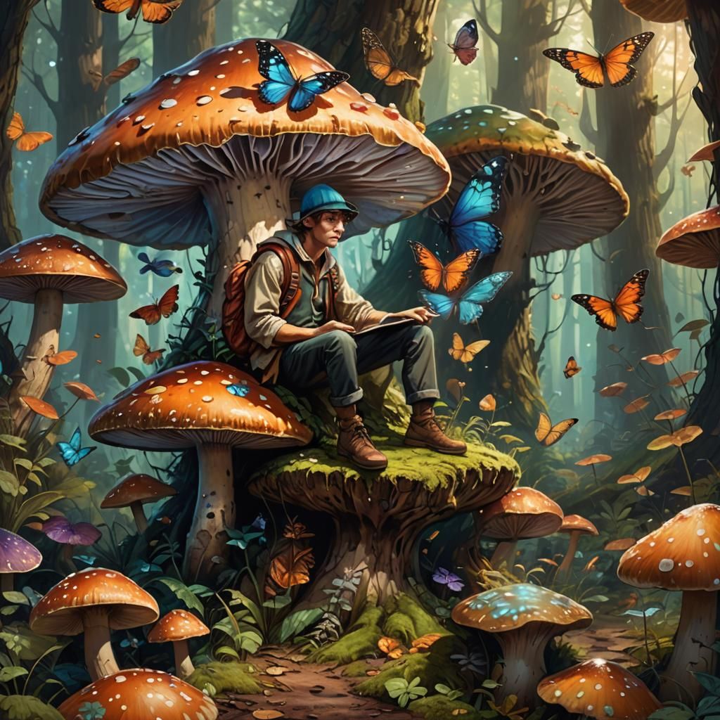 Winged Man on Mushroom: Fantasy Concept Art