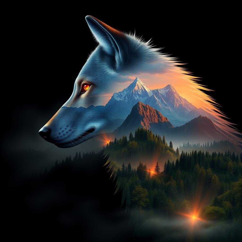 Hyperrealistic Wolf in Enchanted Fantasy Landscape