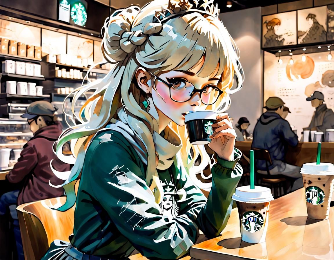 Hipster Coffee Princess Illustration in Oil Painting Style