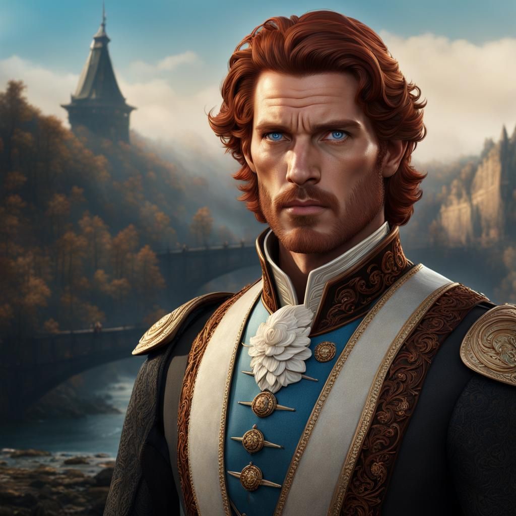 Handsome Man with Auburn Hair: Detailed Matte Painting