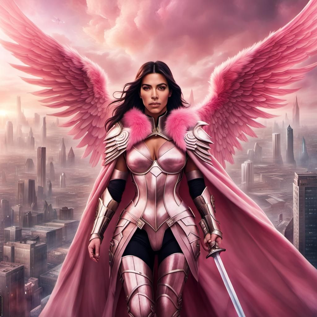 Archangel Warrior Soaring Above City