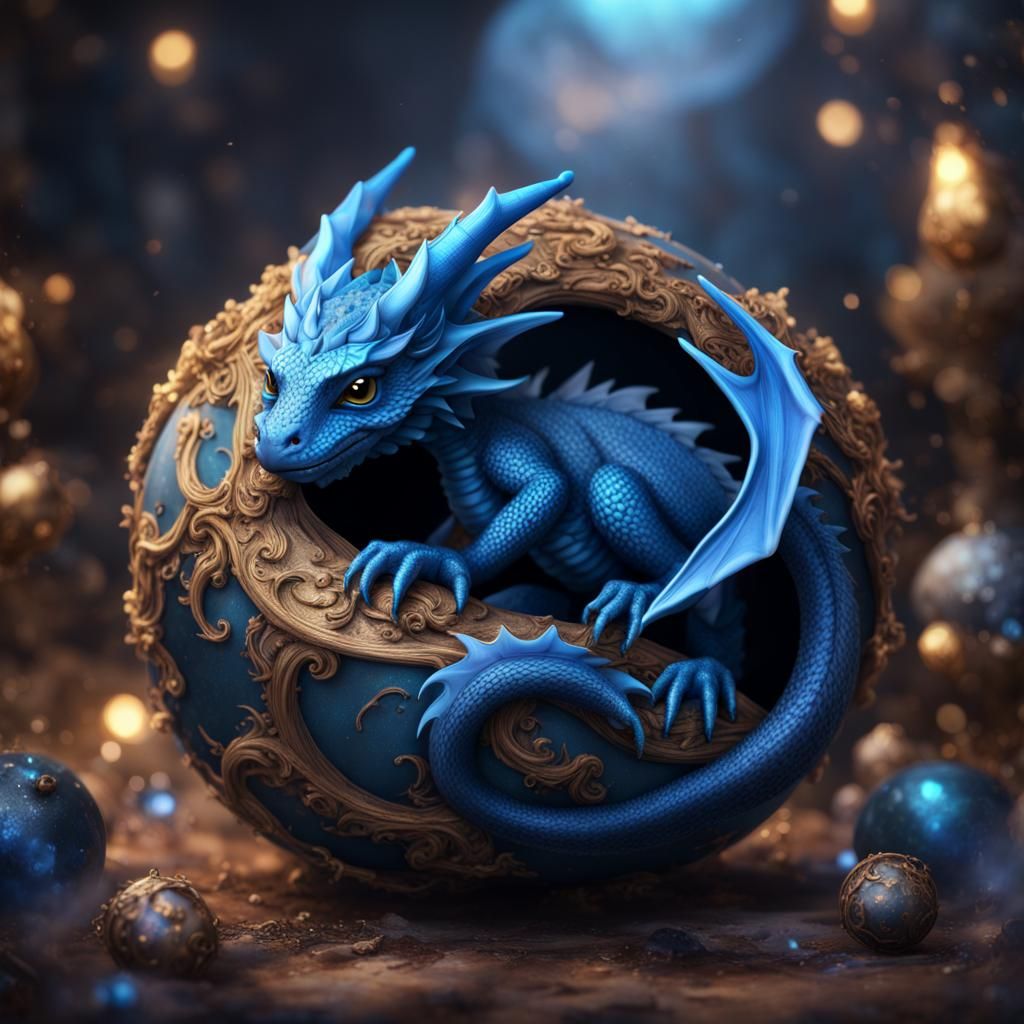 Sparkling Blue Dragon in Detailed Fantasy Art
