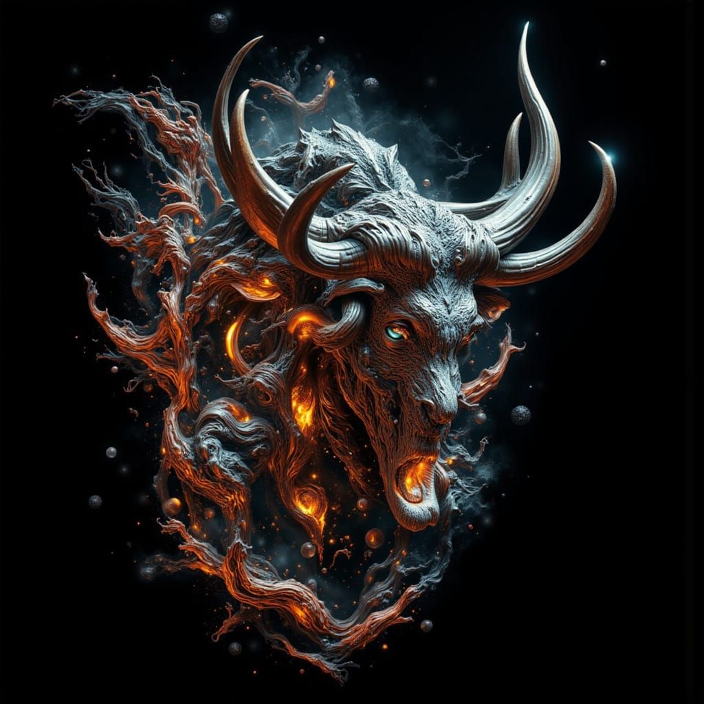 Bioluminescent Bull with Metallic Accents and Textures