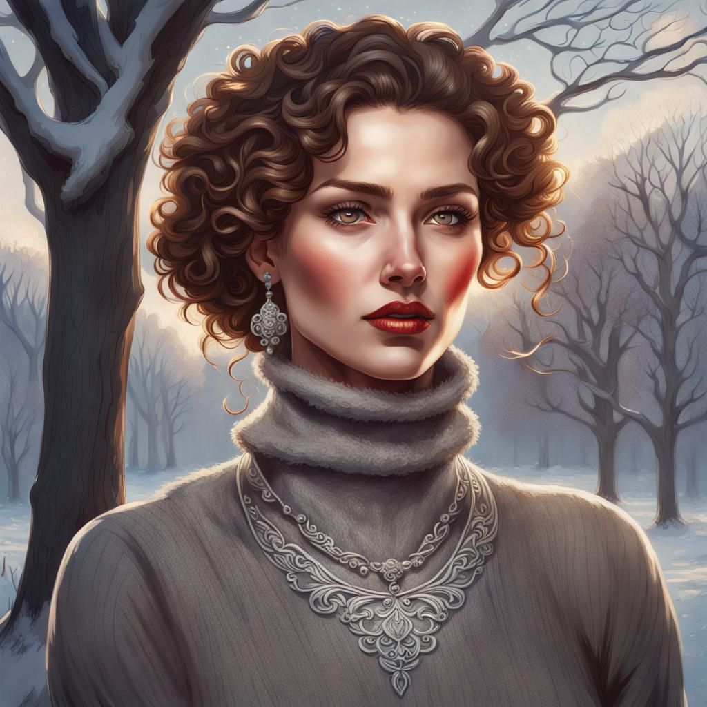 Slavic Woman Portrait with Silver Necklace