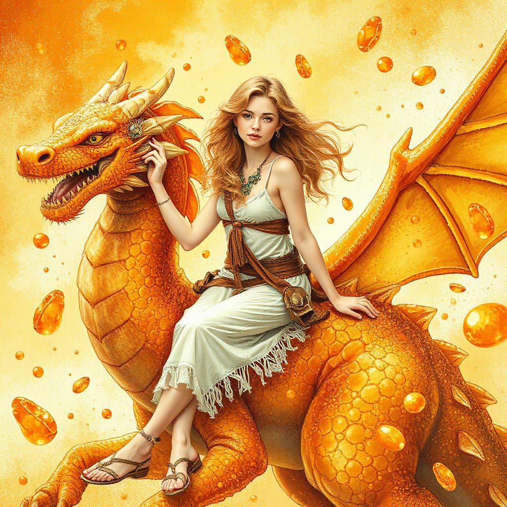 Woman on Gummy Dragon in Effervescent Soda Sea