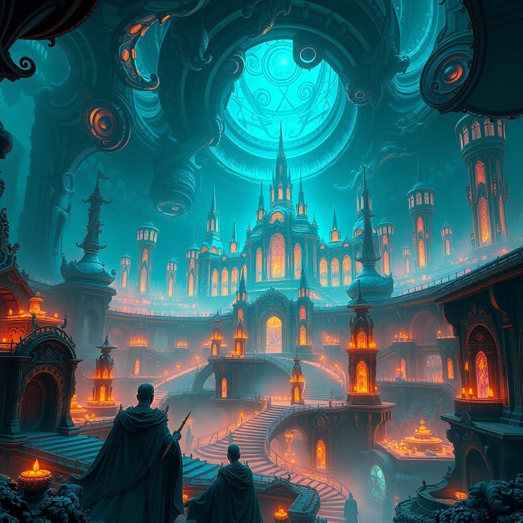 Mystical Realm at Dusk, in Cyberpunk Artistic Style