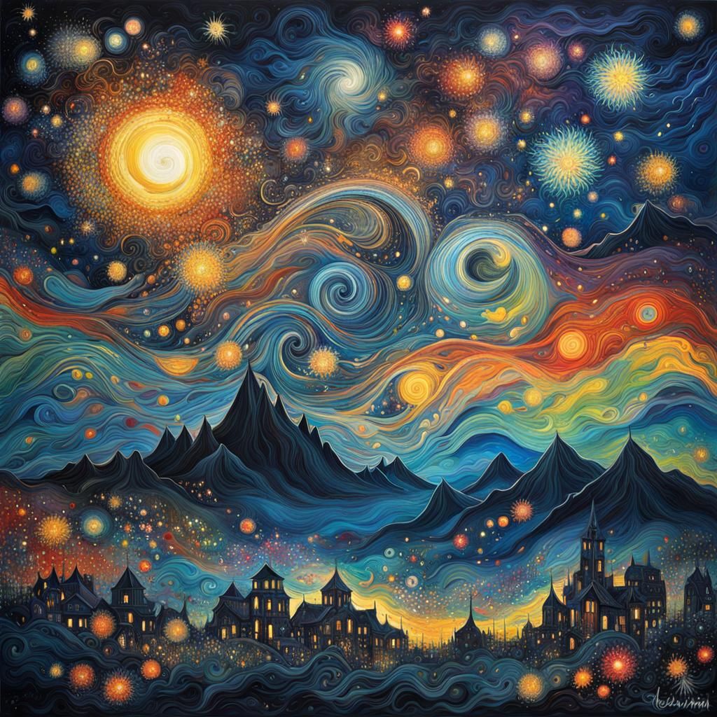 Intertwined Souls: Abstract Expressionist Starry Night