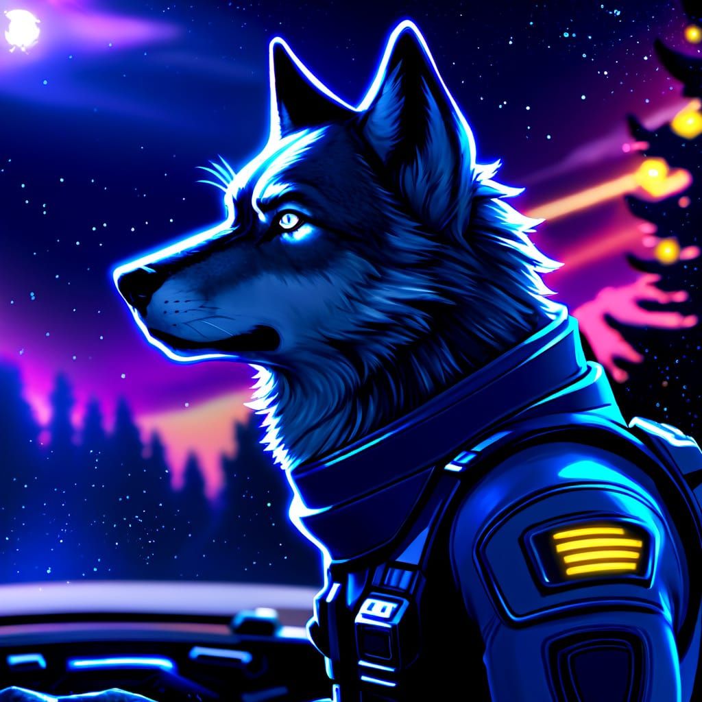 Anthropomorphic Wolf Pilot in a Sci-Fi Digital Painting