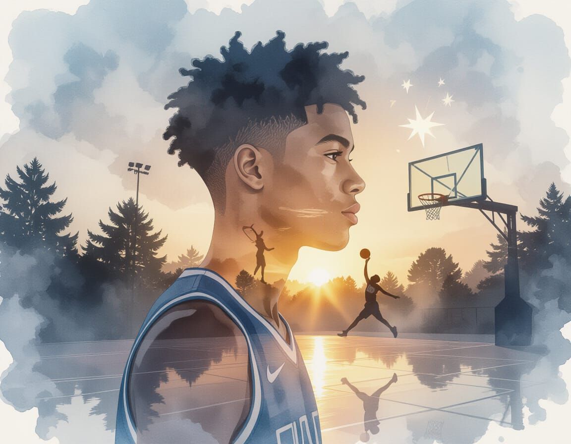 Nostalgic Watercolor Portrait of Basketball Player