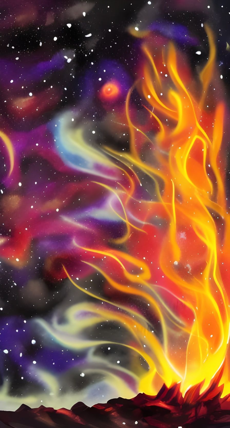 Nebula Campfire Warms Cold Space: Ink Art