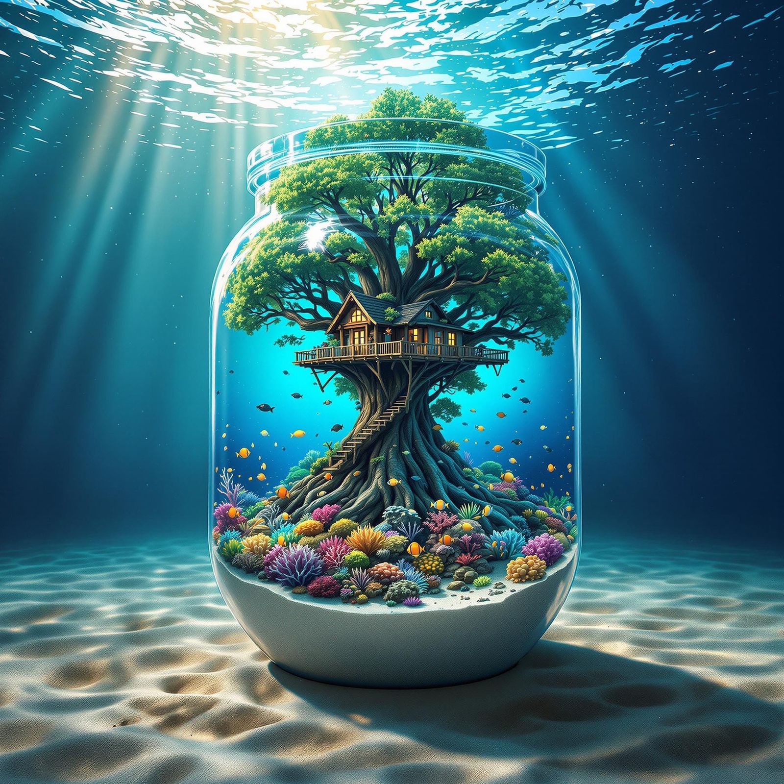 Underwater Treehouse in a Glass Jar