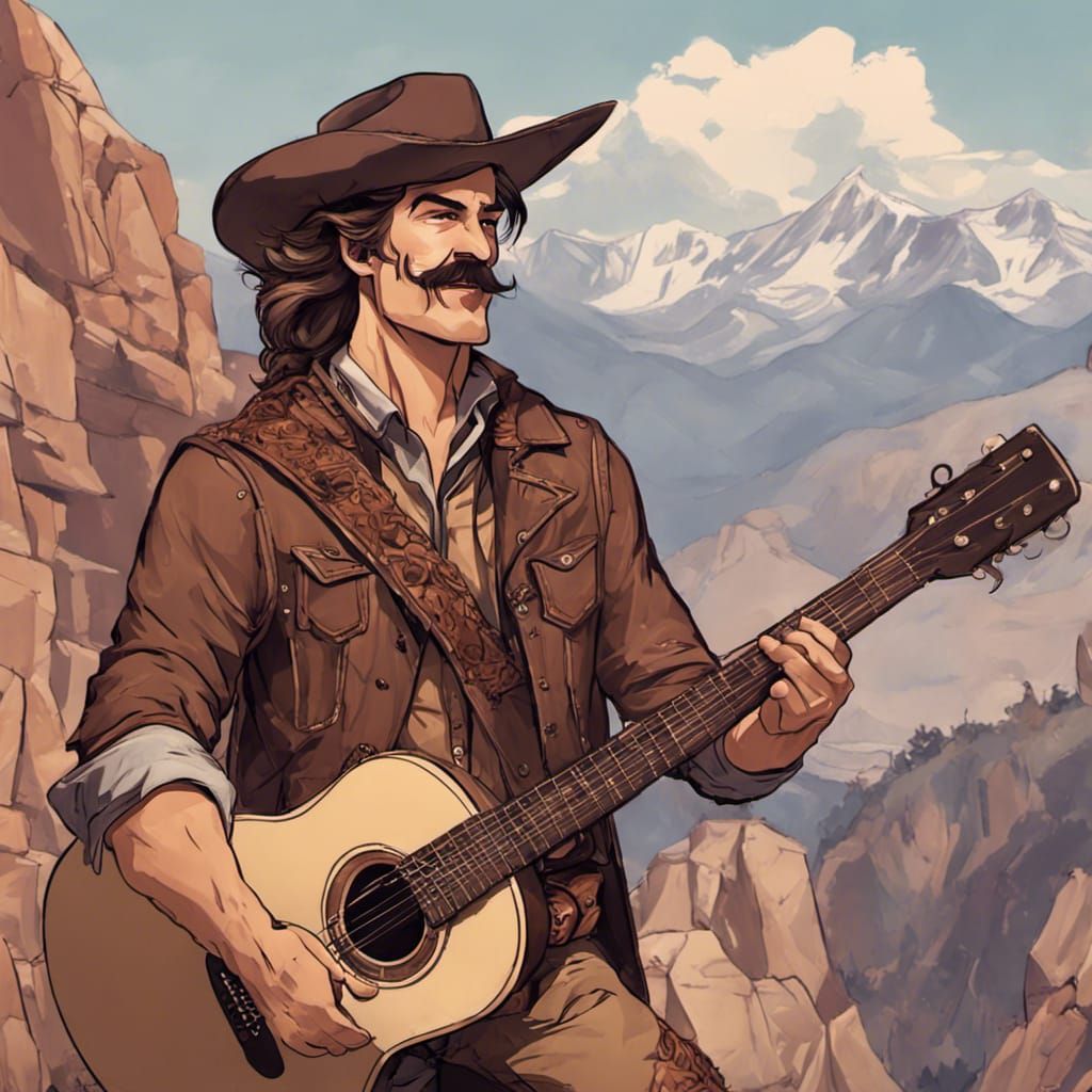 Bard with Guitar in Western Cinematic Portrait