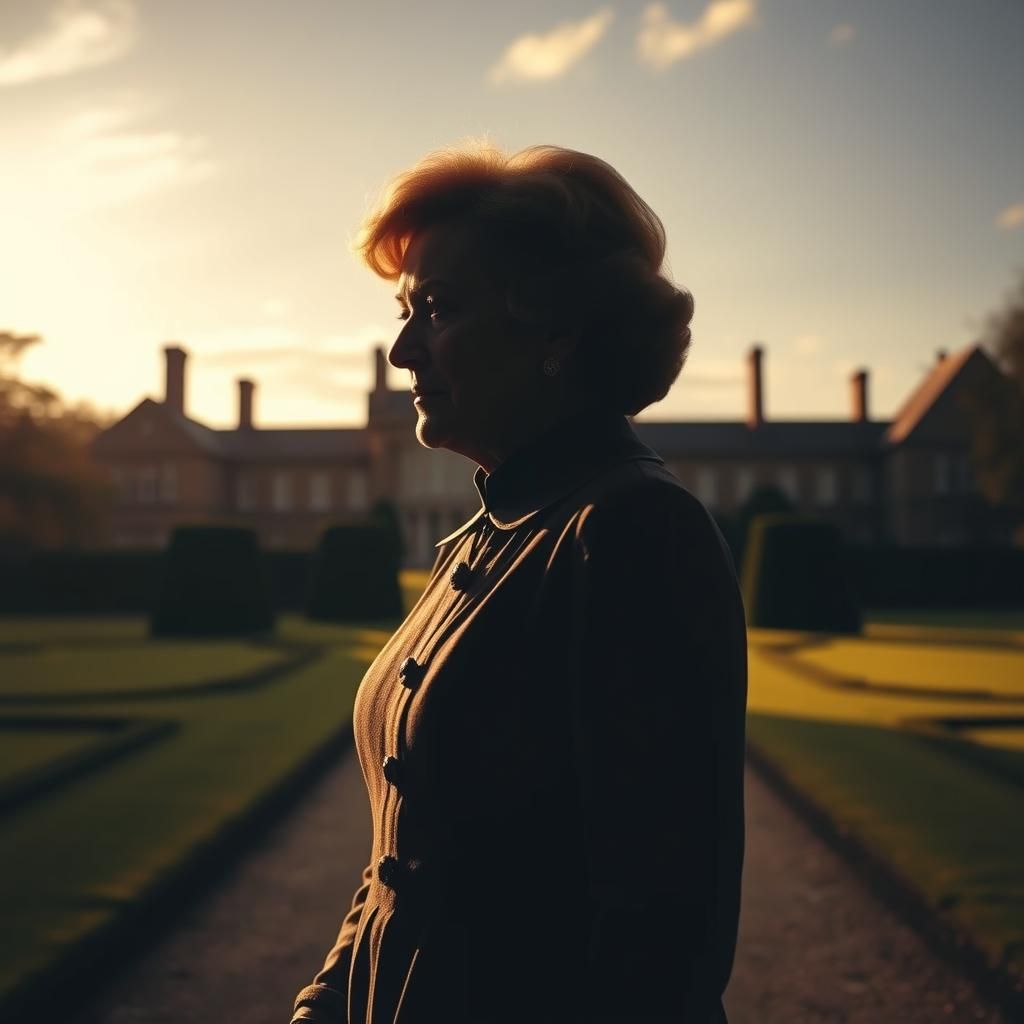 Elegant Silhouette Before British Manor: A Graceful Tribute