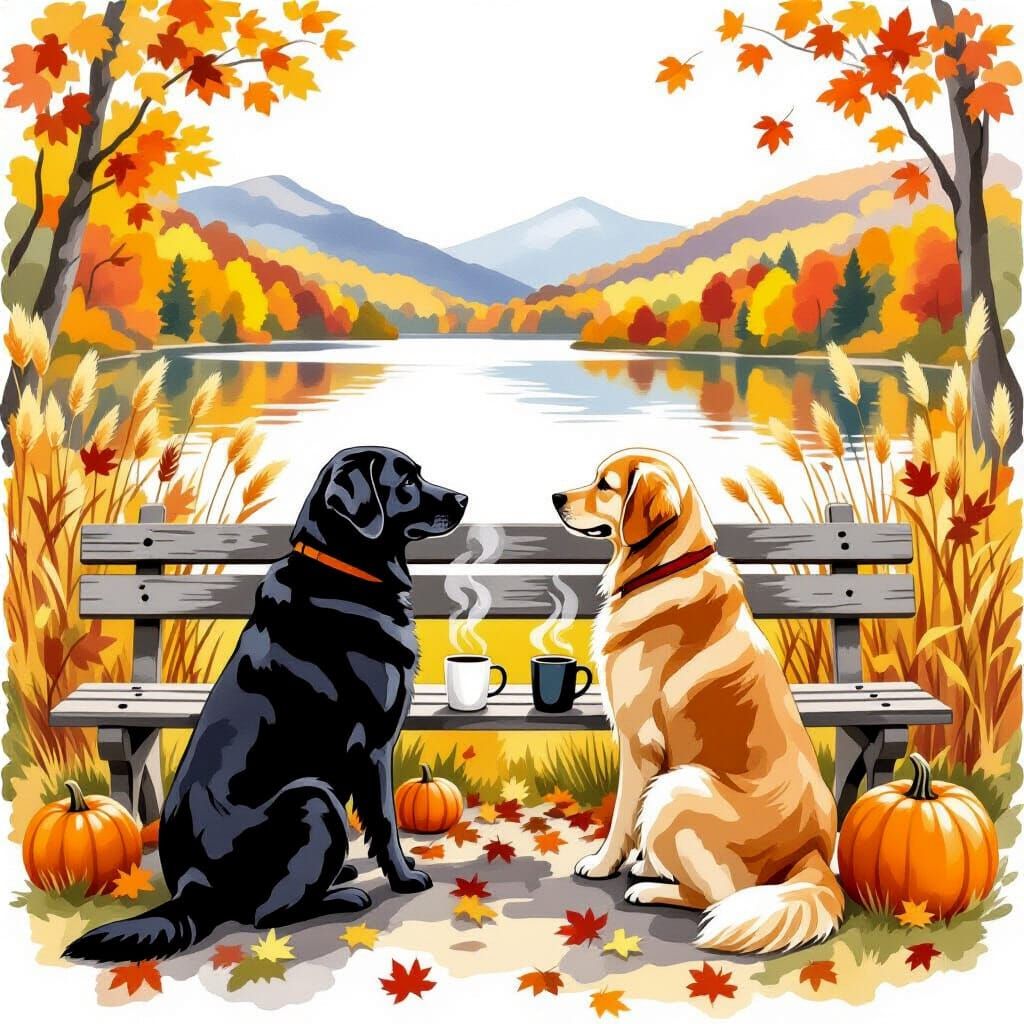 Labrador and Golden Retriever in Autumn Clearing