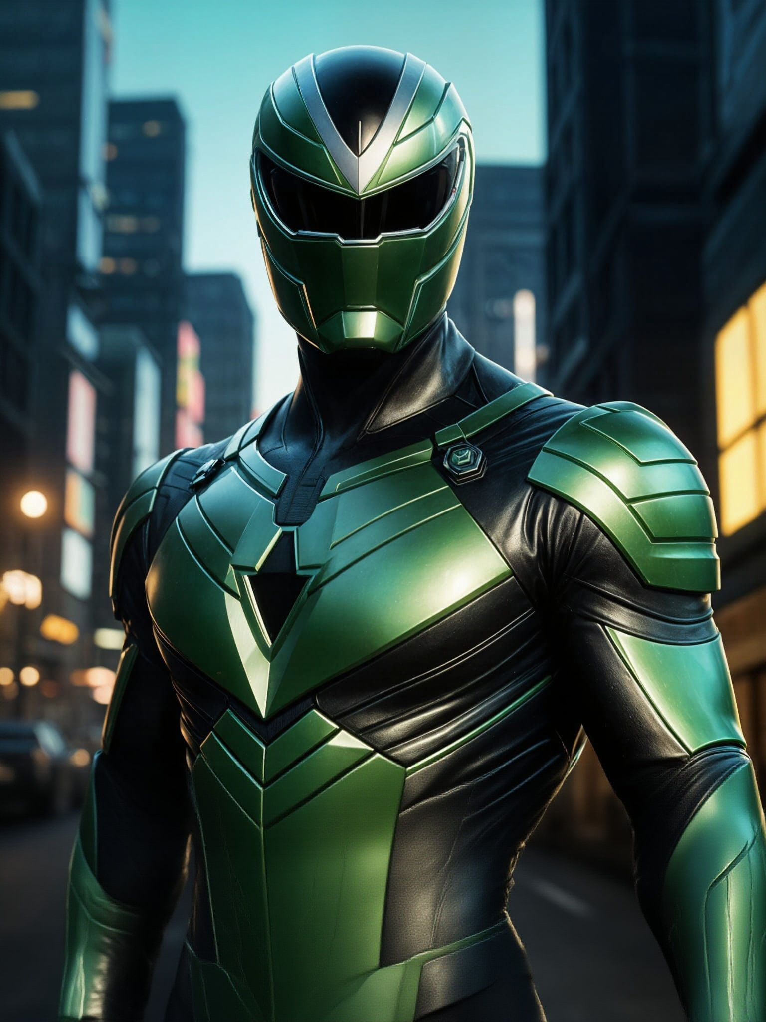 Cyberpunk Superhero in Neon Cityscape