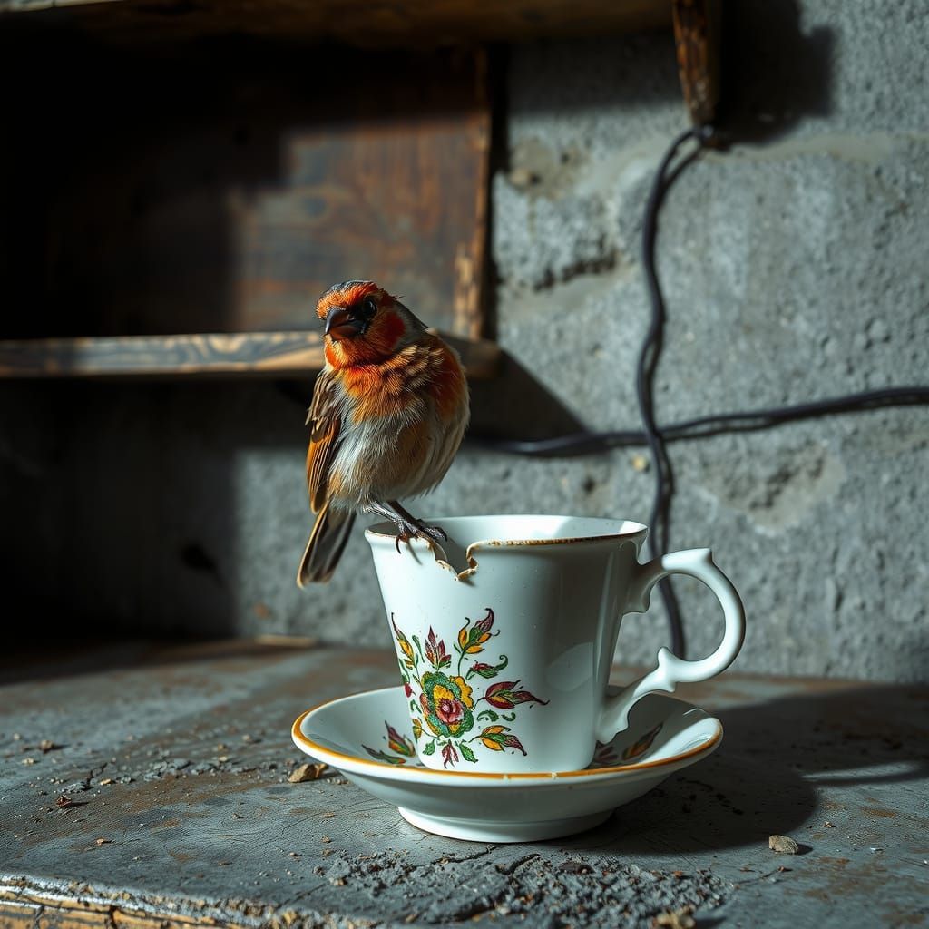 House Finch Amidst Desolate Decay