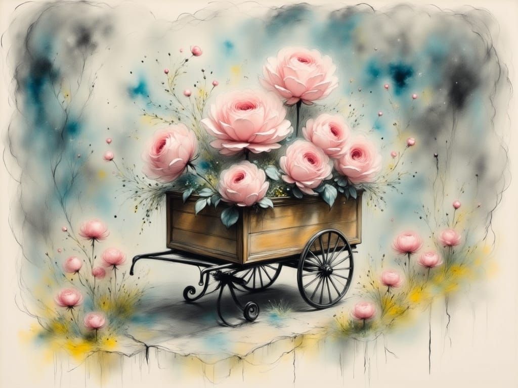 Impressionist-Inspired Painting of a Charming Handcart