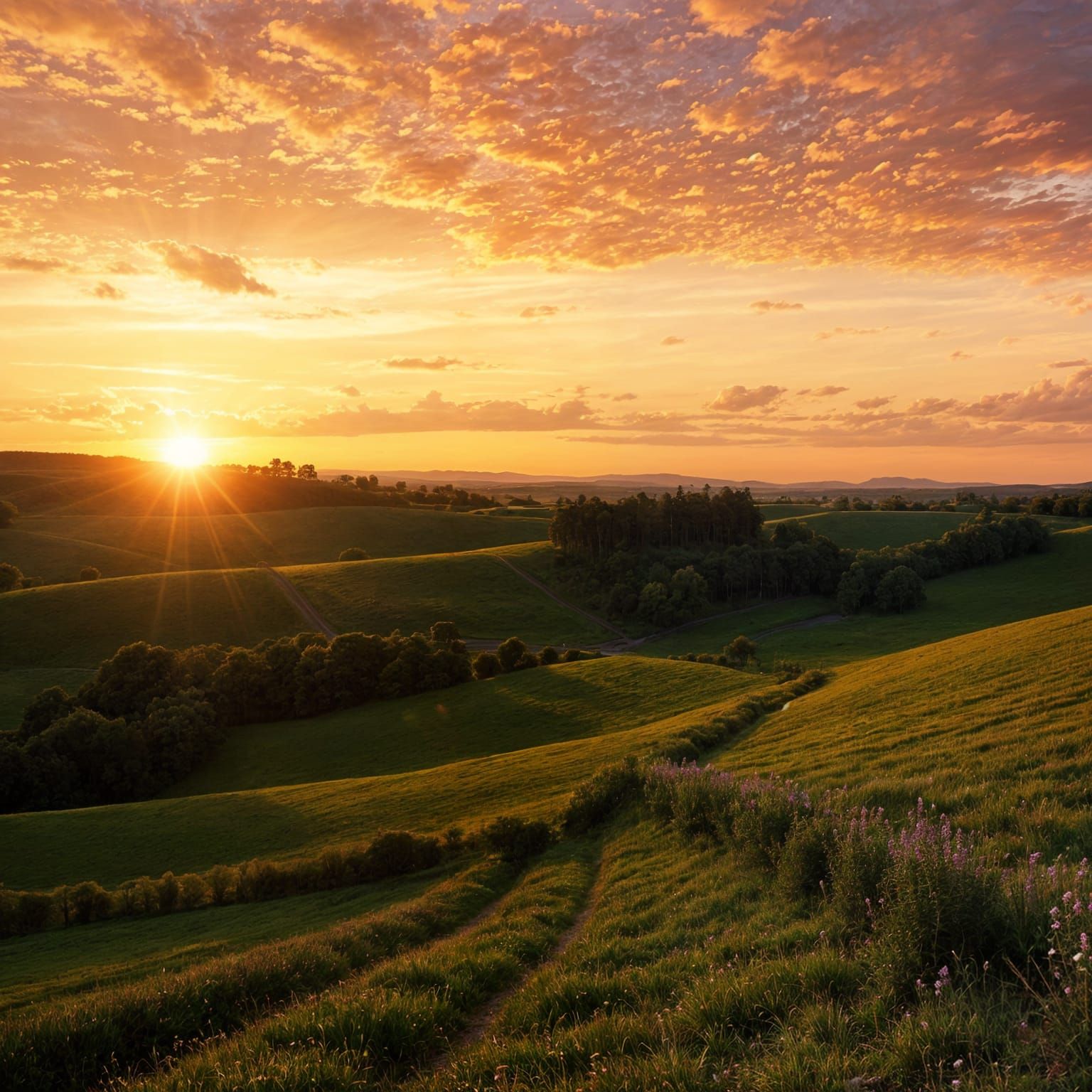 Picturesque Country Sunset in Warm Colors