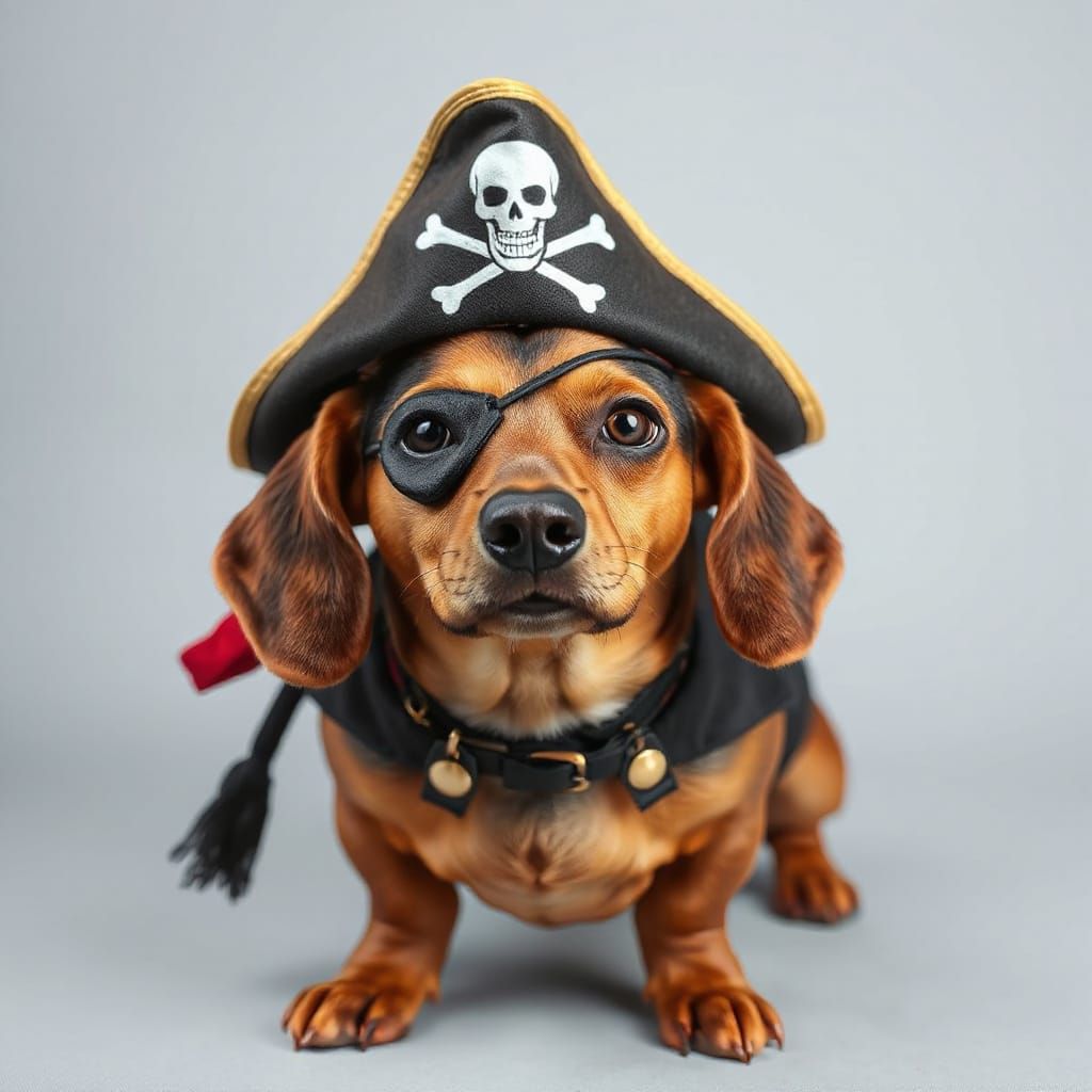 Pirate Weiner Dog with Eye Patch and Hat