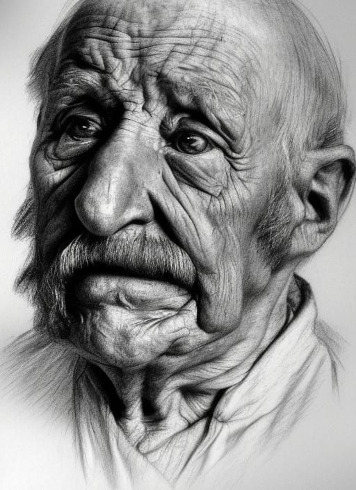 Detailed Pencil Portrait of a Sad Old Man