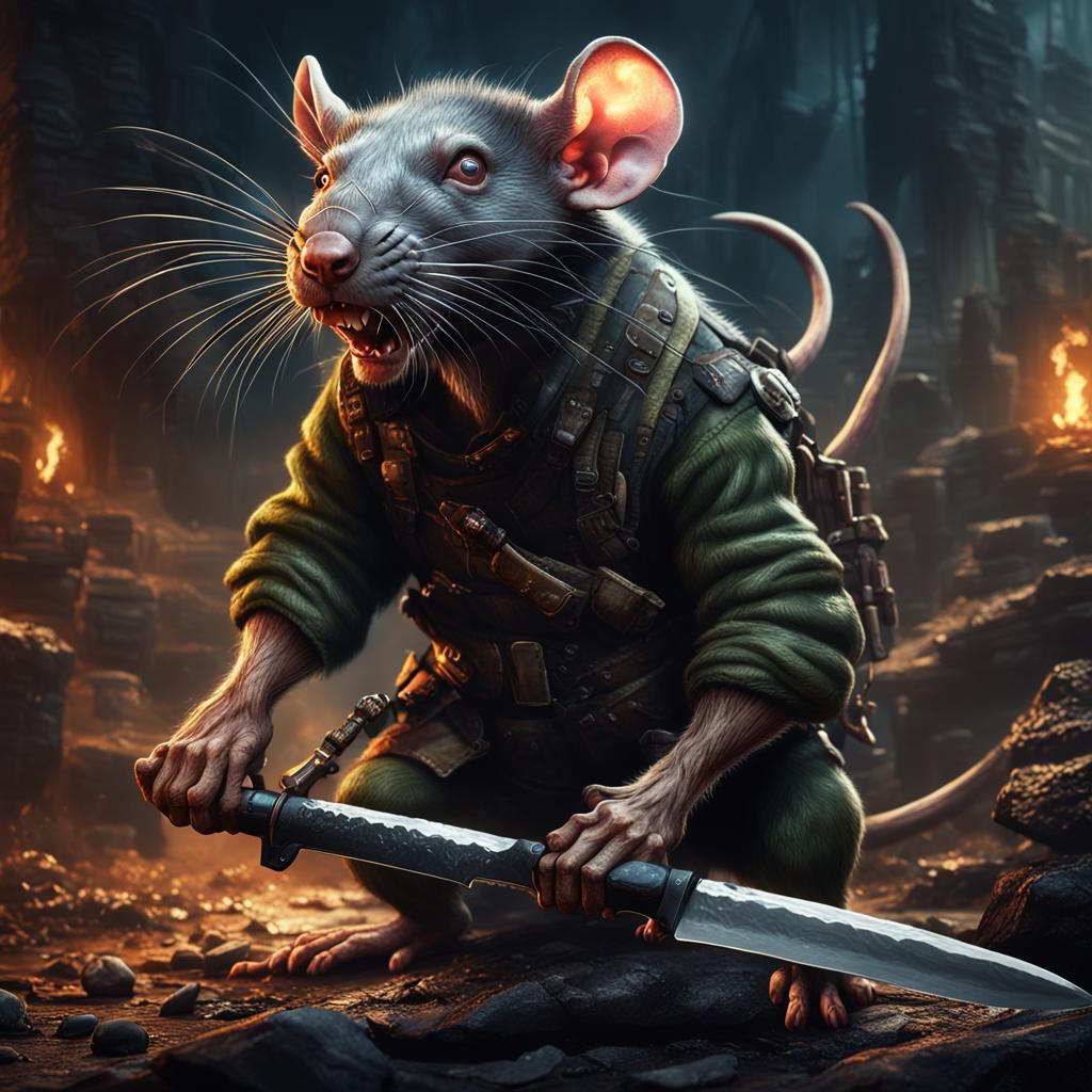 Rat Warrior with Knife in Detailed Matte Painting