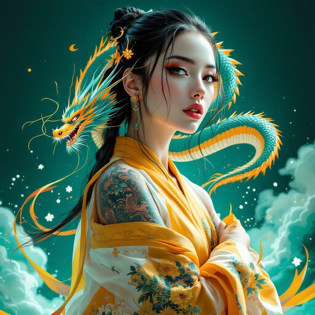 Futuristic Female Samurai Warrior in Hyperrealistic Vector A...