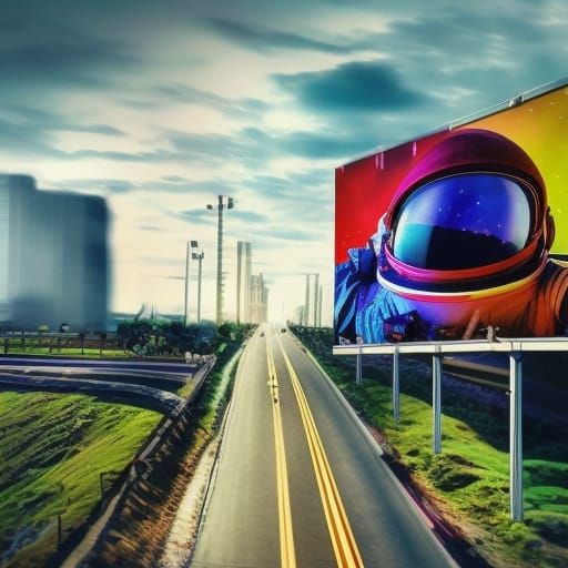 Astronaut Billboard in Colourful Universe: Digital Painting