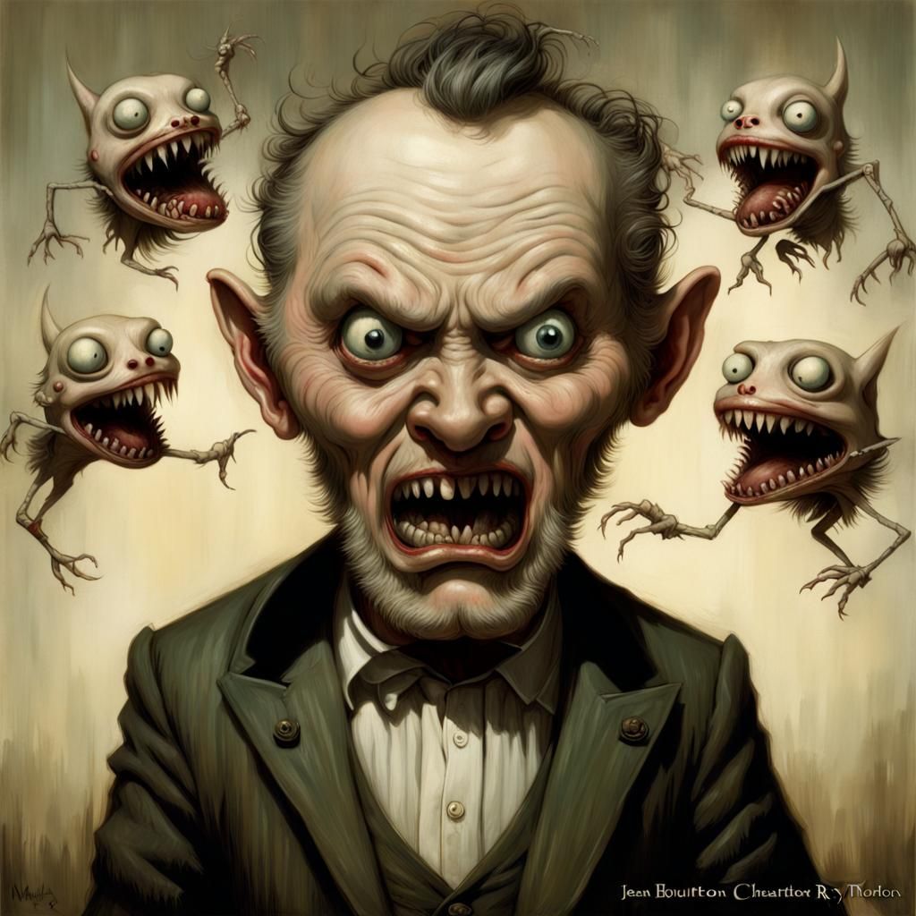 Terrifying Monster Devouring Person: Surrealist Fantasy Art