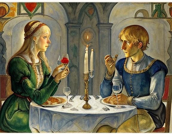 Romantic Candlelit Dinner in Expressionist Style