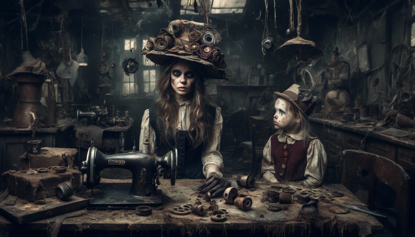 Crazed Hatter in Decaying Victorian Workshop