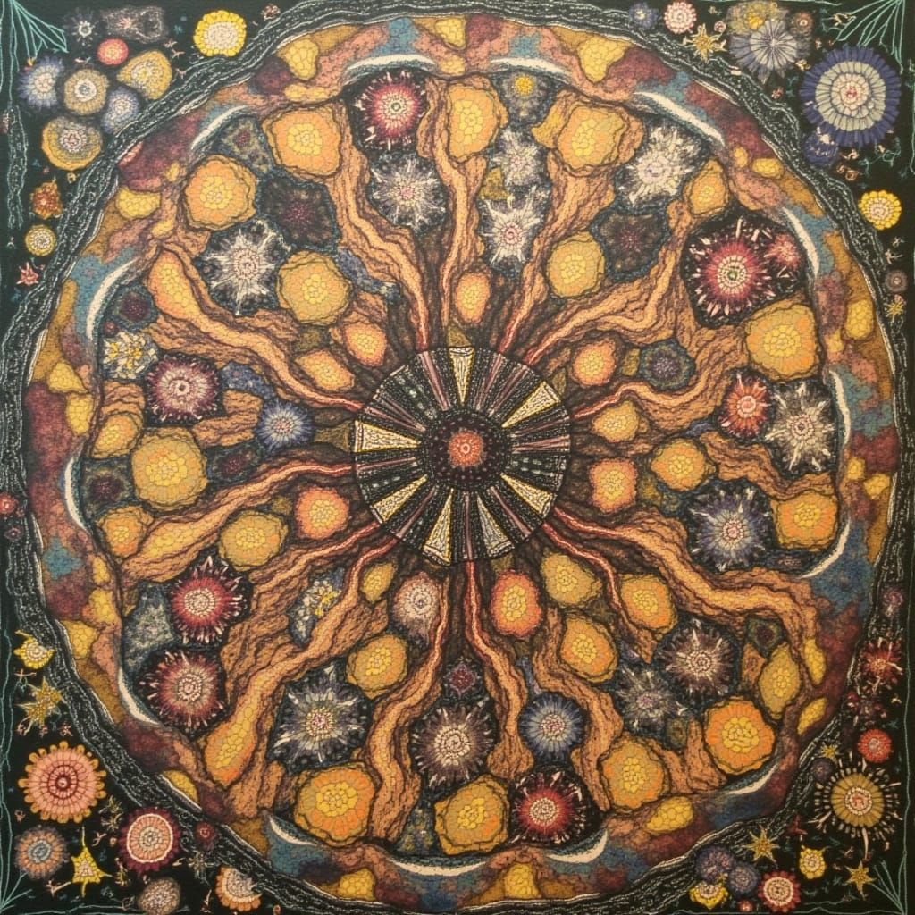 Fresco and Origami Collision in Digital Art Style