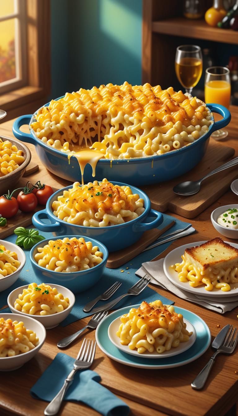 Hyperrealistic Family Dinner with Mac and Cheese