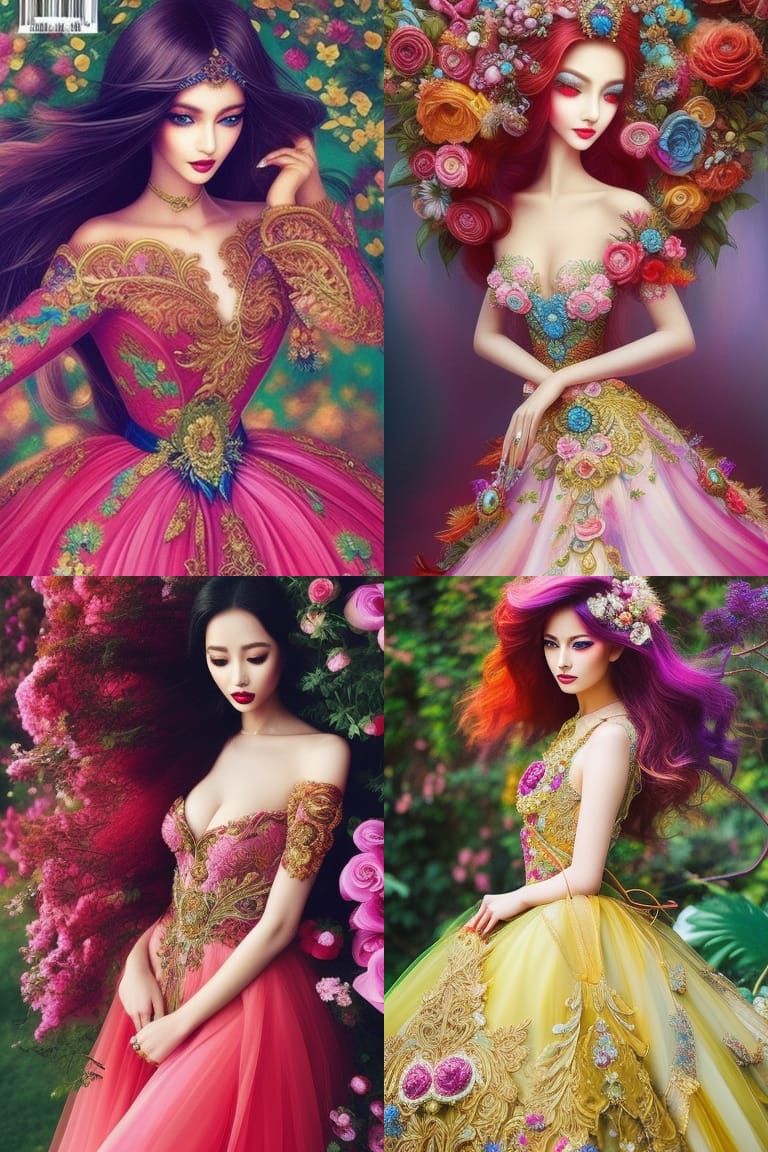 Model in Flower Dress: Magic Realism Fashion Art