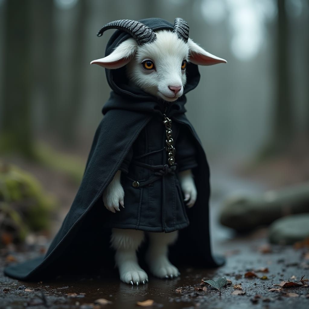 Dark Fantasy Goat Girl in Hunter's Cloak