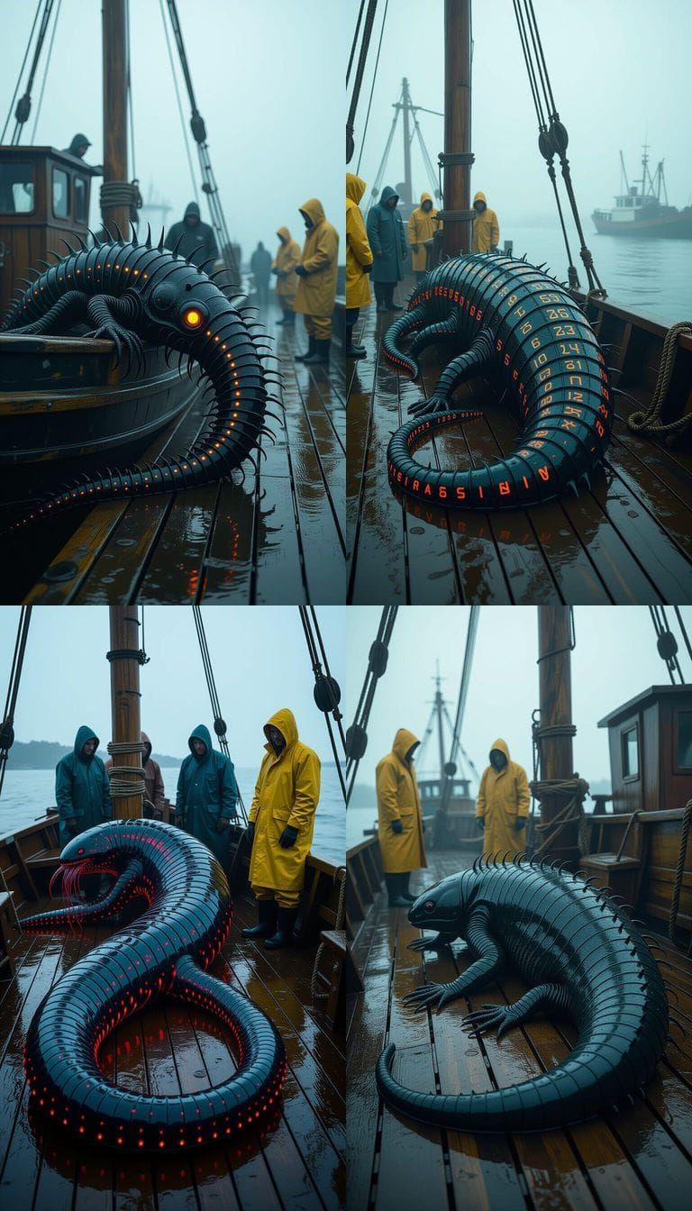 Alien Eel Creature on Foggy Dock