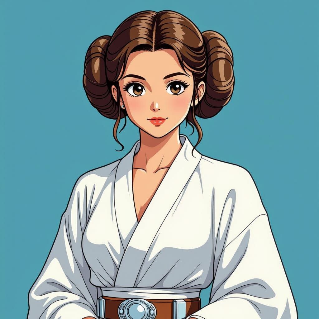 Princess Leia in Vibrant Anime Style