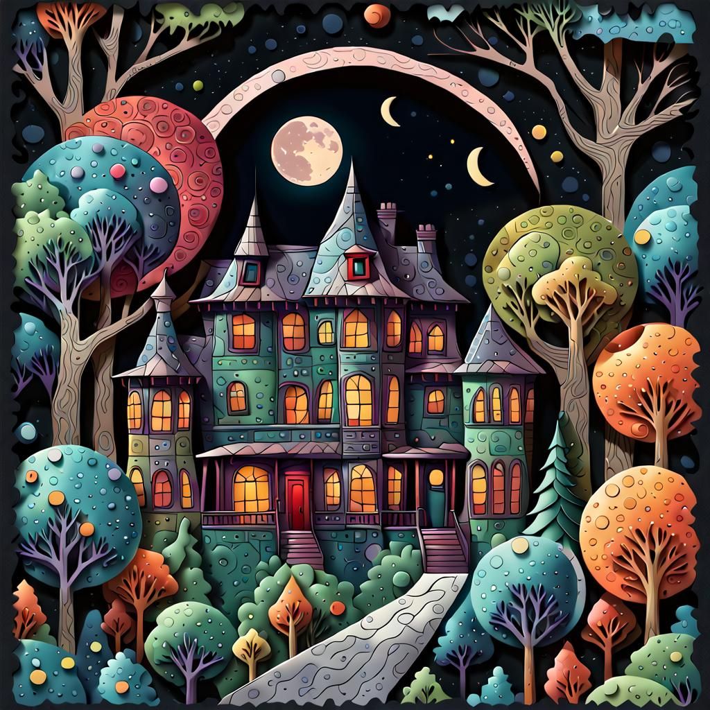 Paper House Envelope Stamp in Folk Art Style