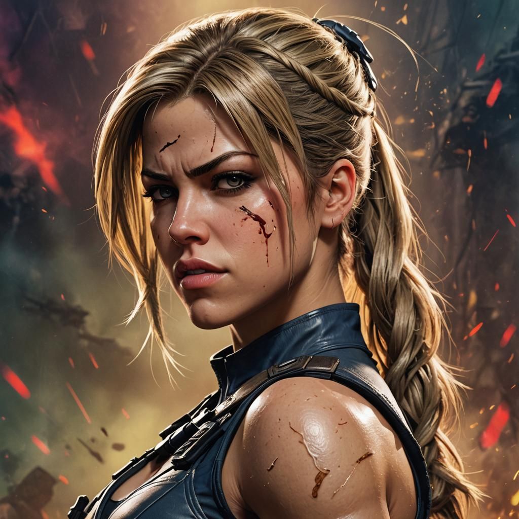 Hyperrealistic Sonya Blade Portrait in Splash Art Style