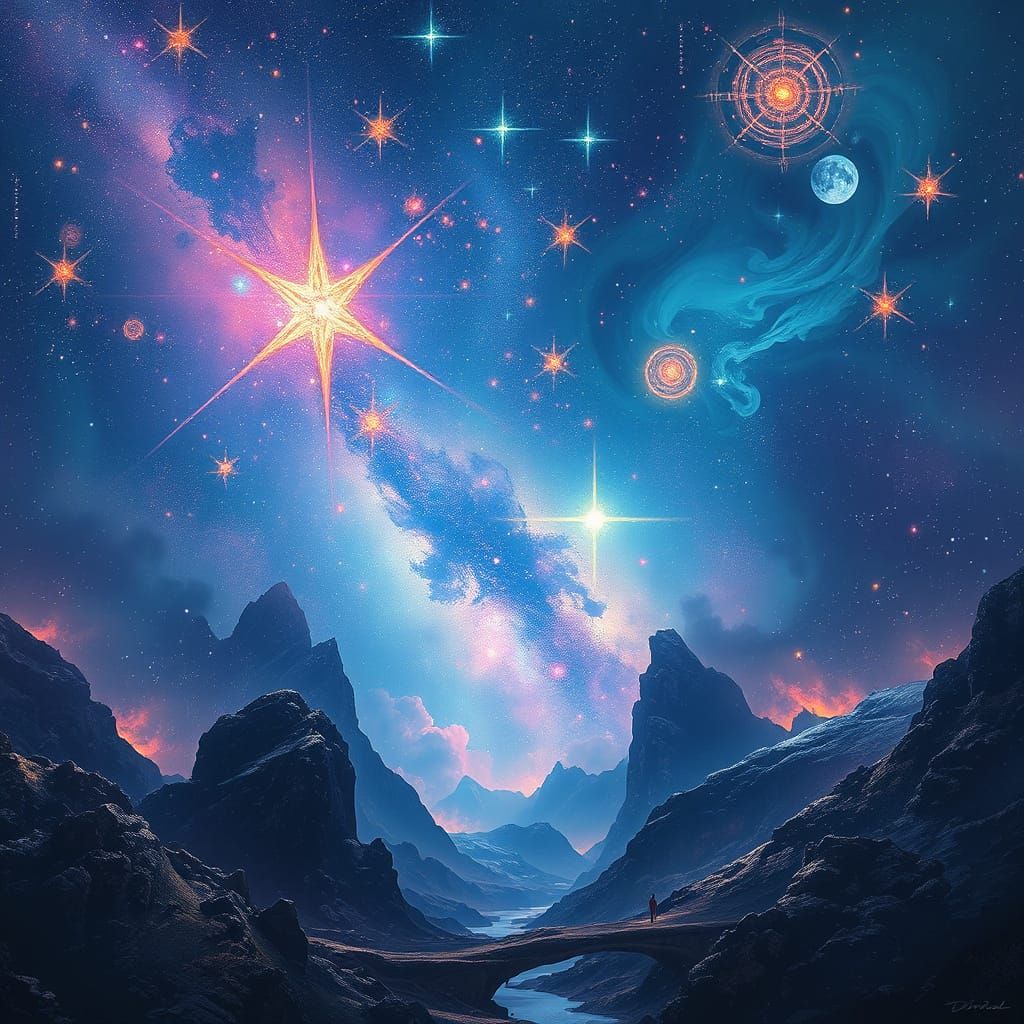 Celestial Landscape with Shimmering Stardust in Digital Pain...