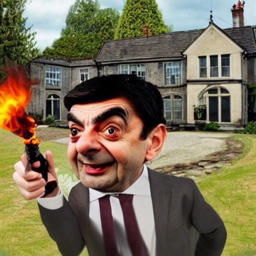 Mr. Bean with Flamethrower in Mansion