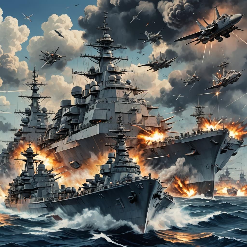 Navy Battleships Clash with Air Force in Anime Style