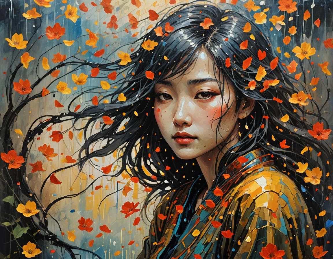 Sad Girl in Chamber: Lyrical Expressionist Artwork