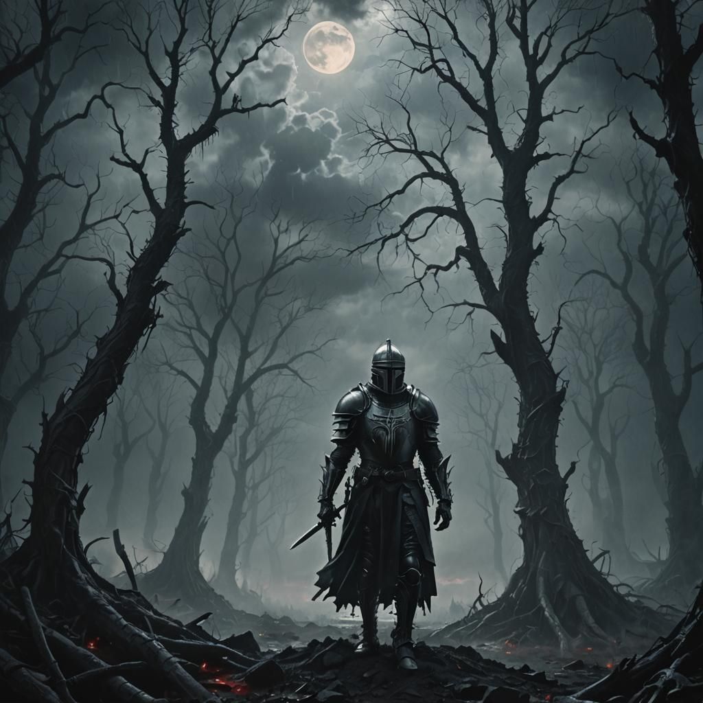 Dark Knight in Ominous Gothic Landscape