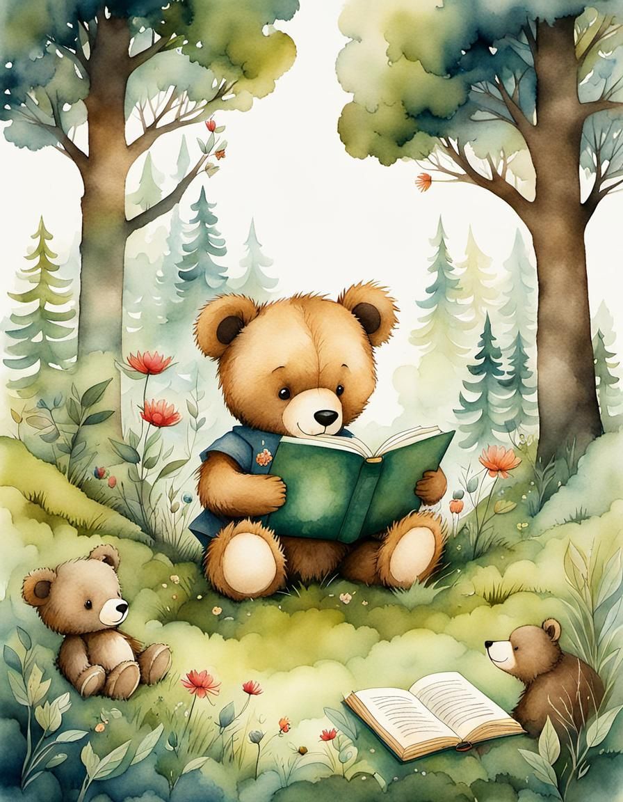 Whimsical Woodland Storybook Illustration in Watercolor