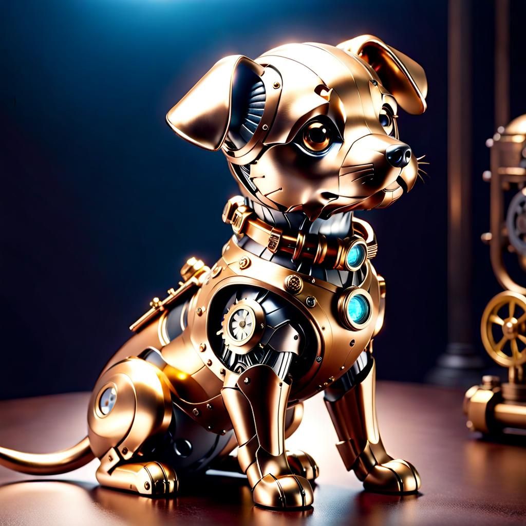 Steampunk Cyborg Puppy in Bronze